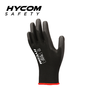 HYCOM Guante de seguridad recubierto de PU de poliéster 13G con guante resistente a cortes con recubrimiento de poliuretano en la palma