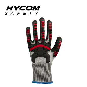 HYCOM Guantes resistentes a cortes ANSI 4 resistentes a cortes con revestimiento de nitrilo arenoso y guantes de trabajo TPR